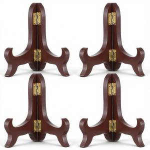 lot 10043 image: JJUNW 4 Pcs Wooden Display Stand, 4 Easel Plate Holder Wooden Folding Display Stand for Decorative Picture Frame Book Dish Artwork��Brown��