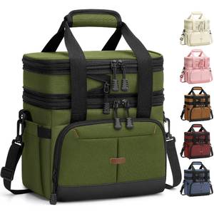 lot 10044 image: Pritent Lunch Box For Men Women Double Deck Insulated Lunch Bag For Men Woman Leakproof Expandable Cooler Bag with Adjustable Shoulder Strap for Work Shool Picnic(Green,Medium)