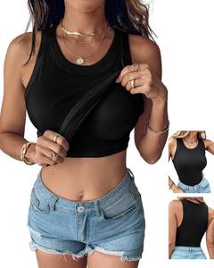 lot 10065 image: CHICME Women Built-in Bra Tank Tops Sleeveless Casual Shirts Racerback Ribbed Fitted Tank Tops (US, Alpha, Medium, Regular, Regular, A-Black)