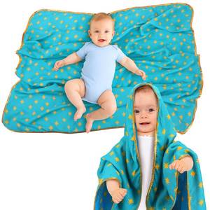 lot 10083 image: Oudain Swaddle Blanket Golden Edge Our Lady of Guadalupe Stars Swaddle 47 x 47 Cotton and Rayon Fiber Material Blue Green Two Color Soft Baby Muslin Cotton Blanket for Girls and Boys