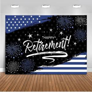 lot 10086 image: Mocsicka Happy Retirement Backdrop - Navy Blue Police Retirement Party Decorations, Flag and Firework Congrats Photo Booth Prop (7x5ft)