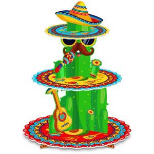 lot 10092 image: Fiesta Party Decorations - 3 Tier Mexican Birthday Party Cupcake Stand & Topper - Cactus Fiesta Cupcake Holder Display - Cinco De Mayo & Baby Shower Supplies