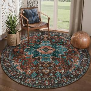 lot 10094 image: Ciicool 5ft Round Area Rug Washable Bedroom,Circle Non-Slip Oriental Entryway Throw Boho Rugs Low-Pile Indoor Carpet for Dining Room Living Room