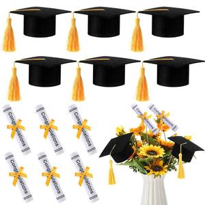 lot 11730 image: Breling 12 Pcs Black and Gold Graduation Centerpiece Sticks Felt Graduation Scroll Diploma and Grad Cap with Tassel Decor 2026 Table Toppers Centerpiece Party Supplies for Grad Party Decorations