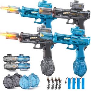 lot 11748 image: 4 Pack Electric Water Guns for Kids & Adults, Automatic Rechargeable Squirt Guns with LED Light Sound & Vibration, Long Range Water Blaster Set, Large Tank Fast Fill Water Guns for Pool Beach Party