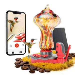 lot 11763 image: TT Nature Glass Smart Hummingbird Feeder with Camera Solar Powered 2K- AI Identify & Water Detection, Instant Notification, Leakproof & Ant Moat, Compatible with Alexa & Google Assistant