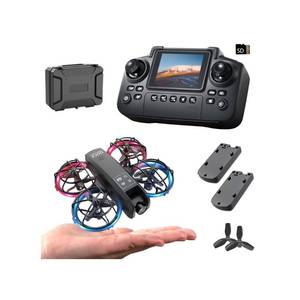 lot 11766 image: elecci K100 Mini Drone with Screen Controller with SD Card, Two-batteries, Optical Flow Positioning, All-round Protection for Flight Paddles, Suitable for Beginner. (2 batteries - Black)