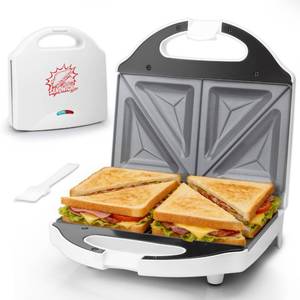 lot 11780 image: AshGlen Ceramic Breakfast Sandwich Maker Press 2 Slices, Mini Sandwich Press, Grilled Cheese Maker, Tostadora De Pan Sandwichera, Sandwichera Electrica, Sandwich Toaster, Ceramic Coating, White