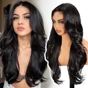 lot 11786 image: KOME Black Synthetic Lace Front Wig,13�4 HD Lace Layered Wave Glueless Wigs for Women Daily Use 26IN