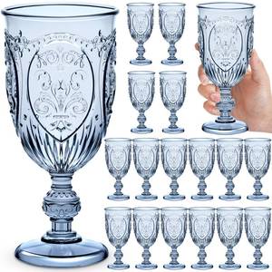 lot 11816 image: Wiwiqing 60 Pack Plastic Goblets 10oz Upgrade Vintage Water Goblet Plastic Wine Glasses Colored Retro Embossed Glassware for Party Wine Bar Juice Baby Shower Wedding Reception Grand (Blue) (Used)