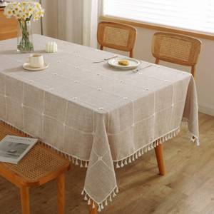 lot 12167 image: JIALE Tablecloths for Rectangle Tables,Cotton Linen Table Cloth Waterproof Tablecloth Wrinkle Free Farmhouse Dining Tables Cover,Soft Fabric Table Cloths with Tassels, Plaid, 55 X 70,4-6 Seats