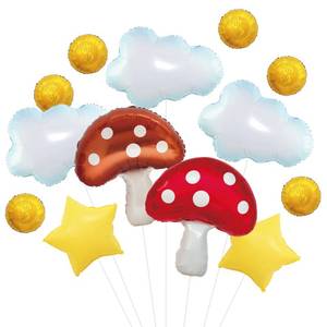 lot 12187 image: Mushroom Cloud Star Gold Coin Balloons Red Yellow Blue White Balloons Kit Carnival Circus Cartoon Video Game Theme Party Decoration Props for Birthday Baby Shower Party Decorations