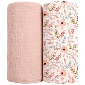 lot 12193 image: lulumoon Muslin Swaddle Blankets for Newborn - Soft Receiving Blankets - Floral Print Nursery Gift for Baby Girls(Pink Flower)