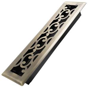 lot 12204 image: Howeall 2x12 Inches Heavy Duty Walkable Floor Register - Easy Adjust Air Supply Lever Decorative Floor Vent Covers - Savannah Design Vent Covers for Home - Antique Brass