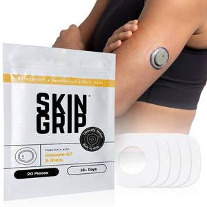 lot 12212 image: Skin Grip Adhesive Patches Compatible with Dexcom G7 & Stelo CGM with Cutout �� Waterproof & Sweatproof Cover for Continuous Glucose Monitor Sensor, Stays Secure for 10-15 Days �� 20 Pack, Clear
