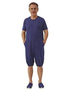 lot 12219 image: Codida Adaptive Clothing for Men, Anti-Strip Back-Zip Jumpsuit Cotton Romper- Elderly Easy Care Onesie for Special Needs Navy