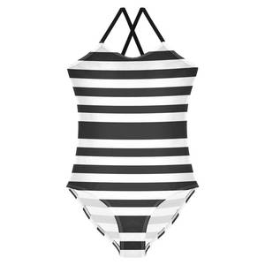 lot 12221 image: Pfrewn Girls One Piece Swimsuit Black and White Striped Quick Dry Summer Beach Bathing Suit Beachwear 7-8T