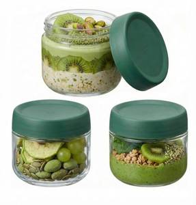lot 12237 image: Povinmos� 3Pack Overnight Oats Containers with Lids,10oz Glass Jar with Scew Lid,Salad Dressing Fruit Veggies Sauce Snacks Meal Prep Food Containers,Spice Jars,Wide Mouth Storage Containers