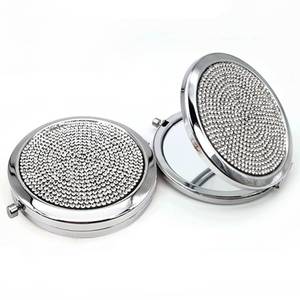 lot 12251 image: Reazana 2pcs Magnifying Compact Mirrors 1X 2X Purse Pocket Makeup Mirror Folding Travel Mirrors Sturdy Metal with Diamonds Foldable Mini Round Cosmetic Mirror 2.75 Inch Gifts for Women Girls (Silvery)