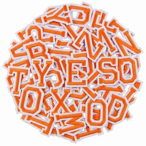 lot 12255 image: Jongdari Iron on Letters, 52 Pcs Alphabet Patches with Ironed Adhesive, Decorate Repair Patches for Shirts Jackets Hats Jeans Shoes Bags(Orange)