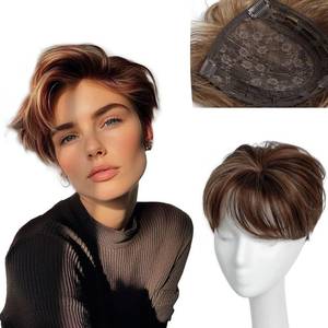 lot 12264 image: LMXMGRG Short Hair Toppers for Women with Thinning Hair Brown Highlight Hair Topper with Bangs Clip In Toppers Hair Pieces for Women Wiglets Hairpieces Coverage Top Crown