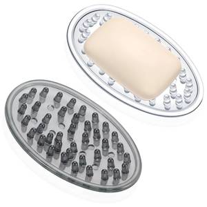 lot 12265 image: Yoande 2 Pcs Plastic Soap Holder Soap Dish Bar Saver Tray with Holes Sponge Holder for Kitchen Bathroom Shower Counter, 4.5 x 3 x 0.7 Inches (Clear,Light Gray)