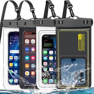 lot 12271 image: Famoby 4 Pack IP68 Waterproof Phone Pouch (2 Pack Floating and 2 Pack Sinking Waterproof Phone Pouch) Adjustable Neck Lanyard Dry Bag for Apple iPhone,Samsung,and up to 8.5 Black,White
