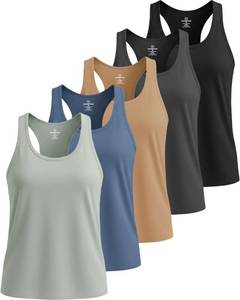 lot 12275 image: Real Essentials 5 Pack Womens Dry Fit Tank Top - Racerback Sleeveless Workout Athletic Gym Shirt - Set 5, M