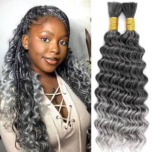lot 12308 image: Human Braiding Hair for Boho Braids Deep Wave Boho Hair for Braiding Bulk Human Hair No Weft Extensions Water Wave Curly 2BundlesPack BlackGrey Blonde 160g 24 Inch