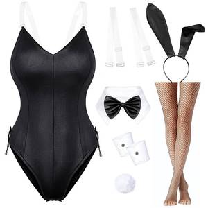 lot 12321 image: Womens Bunny Costume Girl Bodysuit Anime Role Costume senpai Cosplay Bodysuit One Piece stockings set��Black Plus size 4XL