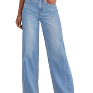 lot 12323 image: Sidefeel Womens Wide Leg Jeans High Waisted Stretchy Raw Hem Denim Pants Size 12 Sky Blue