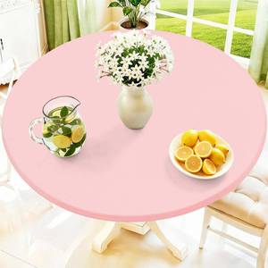 lot 12324 image: Moosfor Round Spandex Valentines Day Tablecloth, Elastic Fitted Waterproof Tablecloths for 31-35 Tables, Stretch Washable Picnic Table Cover for Camping, Dining, Indoor and Outdoor, Pink