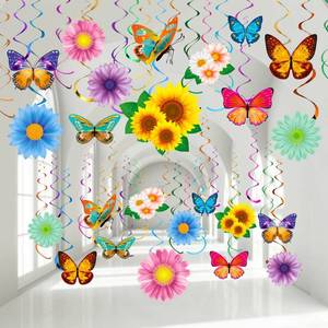 lot 12325 image: 30 Pcs Flowers Butterfly Hanging Swirl Decorations, Spring Summer Mothers Day Sunflower Baby Shower Decor for Women Home Birthday Party Baby Shower Wedding Supplies(Flower and Butterfly)