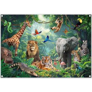 lot 12326 image: ZTHMOE Fabric 7x5ft Jungle Forest Animals Photography Backdrop Tropical Rainforest Safari Background Wild Party Decorations Kids Event Photo Banner Props