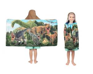 lot 12335 image: Jurassic World Dominion Soft BathPoolBeach Cotton Terry Hooded Towel Wrap, 24 Inches x 50 Inches, By Franco Kids