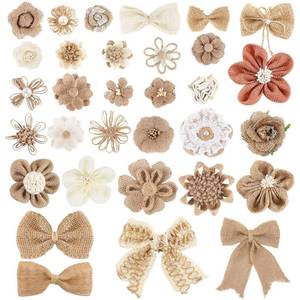 lot 12337 image: VGOODALL 32 PCS Natural Burlap Flowers Set, Burlap Bows and Scrapbook Embellishments for Wedding Party Decor Home, Embellishments for Crafts