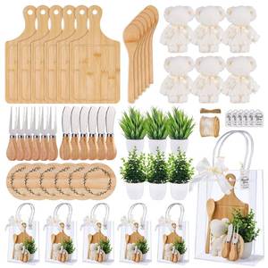lot 13714 image: 56 Pcs Baby Shower Prizes for Game Winners 6 Sets Bamboo Cheese Board Fork Butter Spreaders Coasters Towel Artificial Potted Plant Thanks Card Gift Bag for Baby Shower Wedding Bridal Shower Favors