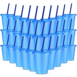 lot 13716 image: Rtteri 5 Pieces Reusable Cups with Lids and Straws 16 oz Glitter Plastic Tumbler Iced Coffee Travel Mug Cup for Smoothie Cold Drinks Graduation Birthday Bachelor Party Valentines Day(Dark Blue)
