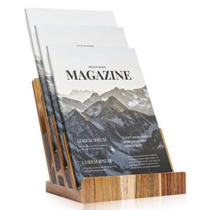 lot 13728 image: HKSZEH Acacia 8.5�11 Inch Magazine Display Stand 4-Tier For 6�9 inch Brochure Pamphlet Flyer Menu Holder Countertop Display Stand Literature Organizer For Office Home
