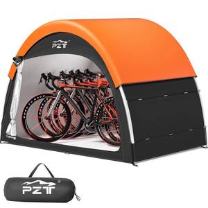 lot 13735 image: PZT Upgraded Bike Tent with Rain Cover, Portable Outdoor Storage Shed for 4-5 Bikes, 210D Oxford Fabric PU4000 Waterproof, Bike ShedBike Cover for Motorcycles, Garden Tools, Lawn Mower