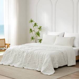 lot 13737 image: Cozy Bliss Vertical Striped Seersucker Cooling Comforter King Size, Lightweight Airflow Silky Cooling Bedding with Q-Max0.45 for Bedroom, Home Decor, Hot Sleepers & Night Sweats, White 106�90