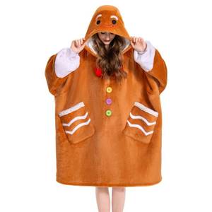 lot 13739 image: OLAOLA Gingerbread Wearable Blanket Hoodie for Adult, Oversized Animal Hooded Blanket with Pockets & Sleeves, Soft Sherpa Gingerbread Style Sweatshirt Comfy for Birthday Gifts