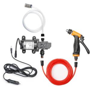 lot 13743 image: Bang4buck Portable Intelligent Electric Pressure Washer Pump 100W 160 PSI 12V Portable Pressure Powerful Washing Kit with 21.3 Feet PVC Hose for Home, Car, Garden, Projects (100 W-Black Hose)