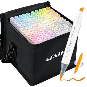 lot 14017 image: SFAIH Pastel Alcohol Markers Brush & Chisel -101 Colors Dual Tip Art Markers for Adult Coloring Illustration, Gift for Artist, Refillable, Colorless Blender, Adjustable Shoulder Strap & Leather Lining