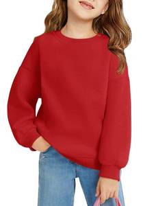 lot 14034 image: Haloumoning Girls Oversized Crewneck Sweatshirts Kids Fashion Fleece Drop Shoulder Pullover 5-14 Years Red