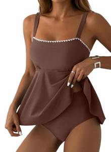 lot 14036 image: Aleumdr Slimming Swimsuits for Women High Waisted Tummy Control Tankini Set Push Up Bandeau 2 Piece Bathing Suit Dark Brown Large
