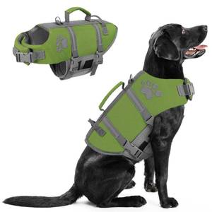 lot 14044 image: Queenmore Dog Life Jackets for Large Dogs, Large Dog Life Vest for Swimming & Boating, Adjustable Pet Water Floating Device for Big Dogs with Rescue Handle, Leash Hook & Reflective Stripes