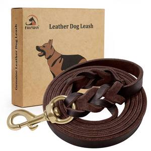 lot 14047 image: FAIRWIN Braided Leather Dog Training Leash 6 Foot - Military Grade Heavy Duty Dog Leash for Large Medium Small Dogs (Brown, M58 x 6ft)