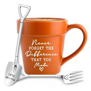 lot 14051 image: TEOUIOS Never Forget The Difference You Make Mug, Inspirational Teacher Gift with Shovel Spoon & Fork, Uplifting Plant Lover Present for Women, Mom, Mentor, Motivational Gardener Coffee Cup