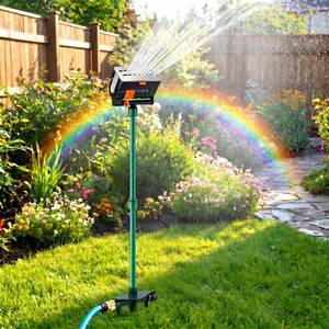 lot 14055 image: ElectricWise Metal Lawn Sprinkler for Yard with Spike Base, 4 Way Adjustable Mini Turbo Oscillating Sprinkler Head Includes 3 Pack 9.85 Inch Stackable Extension Risers 12 Inch Male to Female